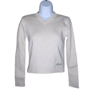 Vintage 90s DKNY Cropped Vneck Sweater Womens Size S Cream Off White